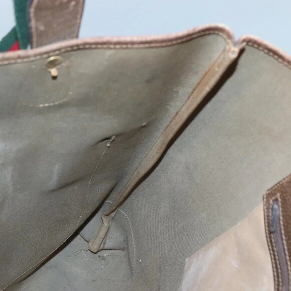 GUCCI GG Supreme Web Sherry Line Tote Bag PVC Beige 41 004 4465 Auth ti2974 - Picture 11 of 16